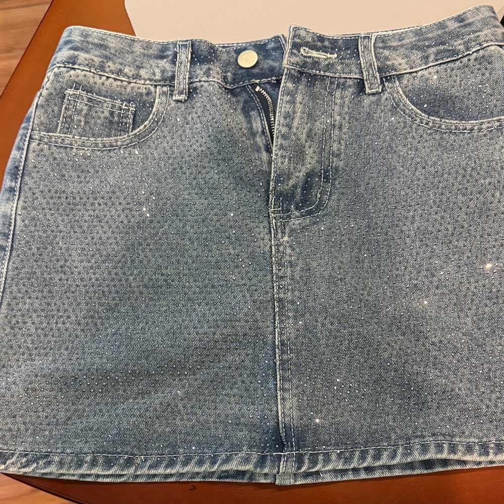 Blue Denim Mini Skirt with Subtle Sparkle